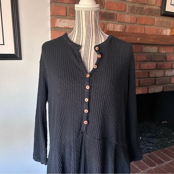 Free People Beach Blossom Button Up Ribbed Mini Dress in Black Sz S - Picture 3 of 7